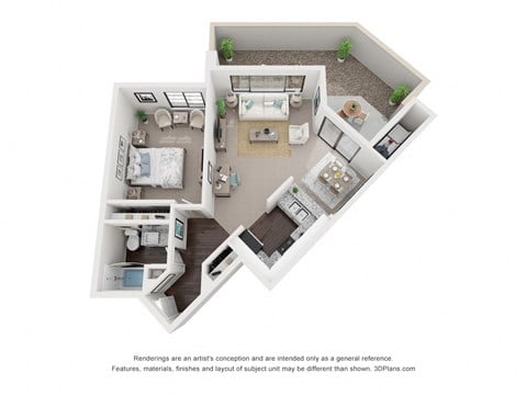 Floor plan for 1 bed, 1 bath, 778 sqft